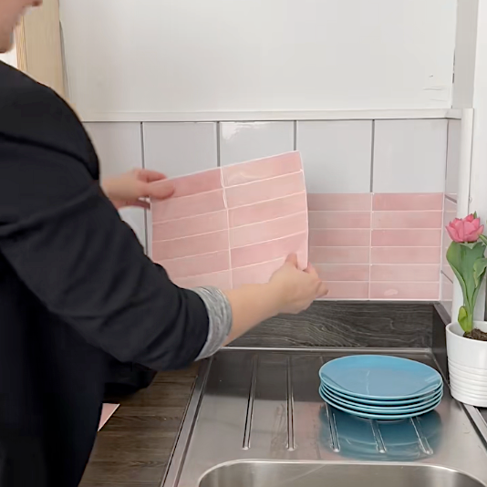 Koraalroze Peel & Stick Herringbone Wandtegels - Zelfklevend Voor Keuken En Badkamer Koraalroze Peel & Stick Herringbone Wandtegels - Zelfklevend Voor Keuken En Badkamer