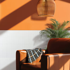 White peel-and-stick backsplash tile Smart Tiles in a living room