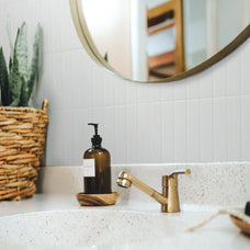 White peel-and-stick backsplash tile Smart Tiles in a bathroom
