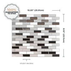 Dimensions peel and stick backsplash tiles MURANO Black, Grey, White Smart Tiles