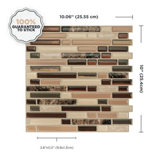 Dimensions peel and stick backsplash tiles BELLAGIO Beige, Bronze, Brown Smart Tiles