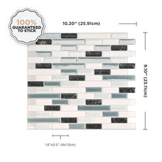 Dimensions peel and stick backsplash tiles MURETTO Blue, White Smart Tiles
