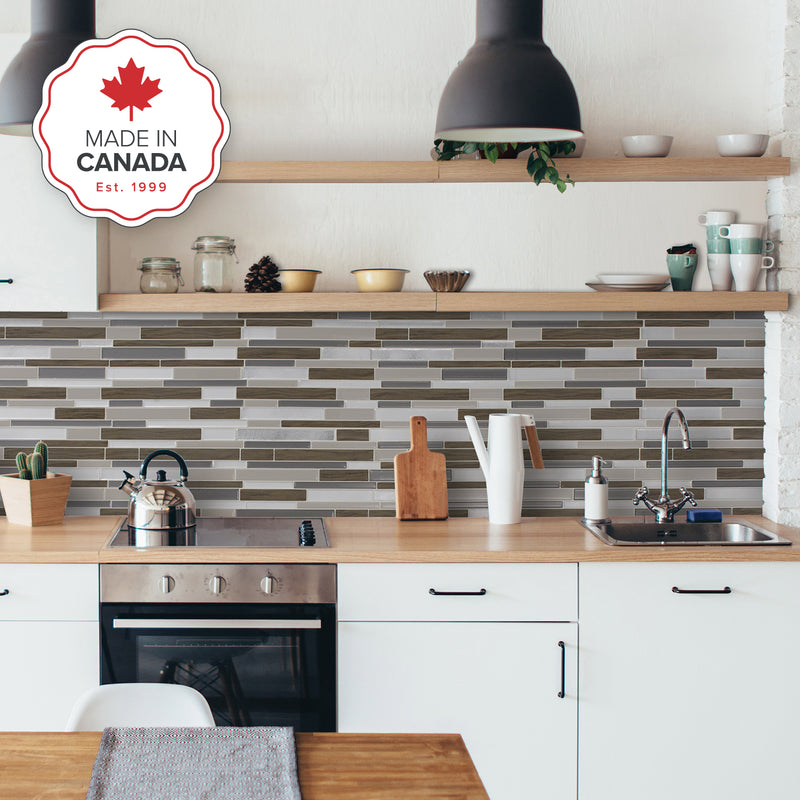 MILANO Brown, Grey peel and stick backsplash tile smart tiles for kitchen, bathroom, vr and fireplace