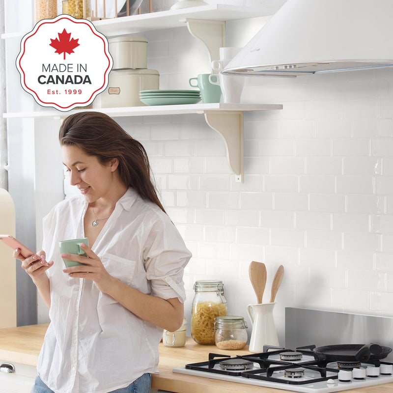 METRO White peel and stick backsplash tile smart tiles for kitchen, bathroom, vr and fireplace