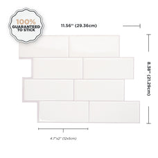 Dimensions peel and stick backsplash tiles METRO White Smart Tiles
