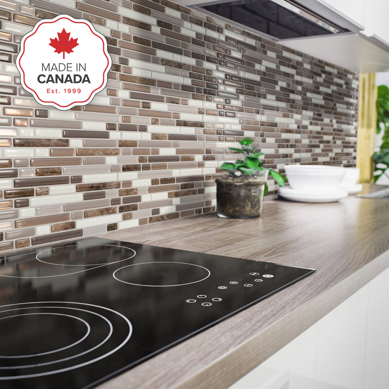 BELLAGIO Brown, Ivory peel and stick backsplash tile smart tiles for kitchen, bathroom, vr and fireplace