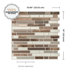 Dimensions peel and stick backsplash tiles BELLAGIO Brown, Ivory Smart Tiles