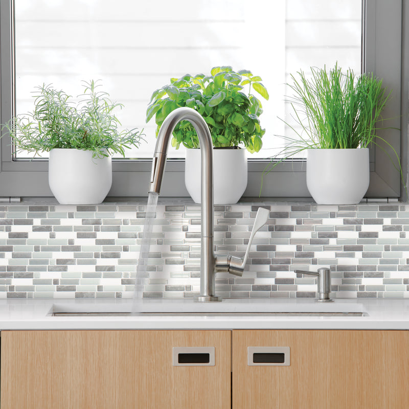 CRESCENDO Grey, White peel and stick backsplash tile smart tiles for kitchen, bathroom, vr and fireplace
