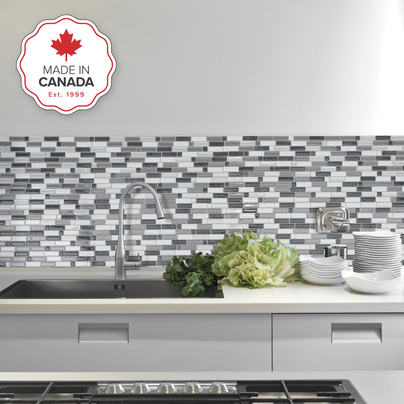 CRESCENDO Black, White peel and stick backsplash tile smart tiles for kitchen, bathroom, vr and fireplace