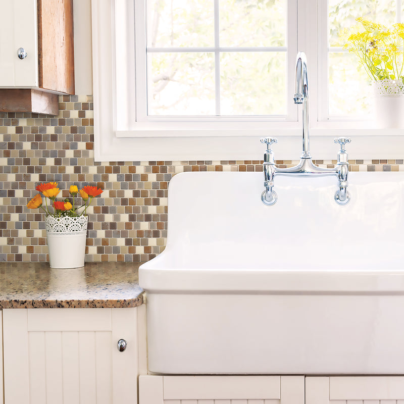 BRIXIA Beige, Brown peel and stick backsplash tile smart tiles for kitchen, bathroom, vr and fireplace