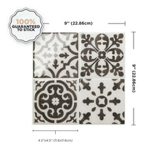 Dimensions peel and stick backsplash tile Vintage black and white Smart Tiles