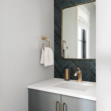 Bathroom peel and stick backsplash tile Chevron herringbone black Smart Tiles