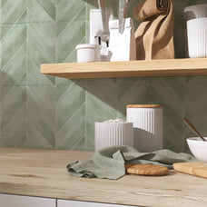 Kitchen peel and stick backsplash tile Chevron herringbone green Smart Tiles