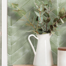 Kitchen peel and stick backsplash tile Chevron herringbone green Smart Tiles