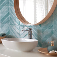 Bathroom peel and stick backsplash tile chevron herringbone blue green Smart Tiles