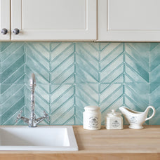 Kitchen peel and stick backsplash tile chevron herringbone blue green Smart Tiles