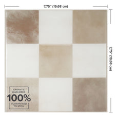 Dimensions peel and stick backsplash tiles Damier Luxor checkboard white and beige Smart Tiles