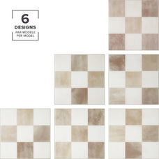 Designs peel and stick backsplash tiles Damier Luxor white and beige Smart Tiles