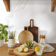 country style kitchen smart tiles wall panel White marble texture with gray veins waterproof