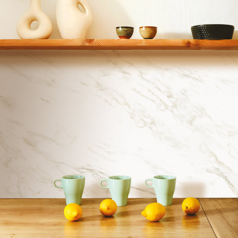 smart tiles wall panel Off White marble texture with beige gray veins waterproof