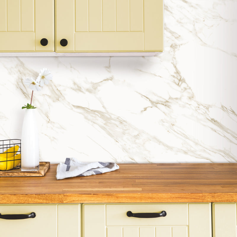 smart tiles wall panel Off White marble texture with beige gray veins waterproof