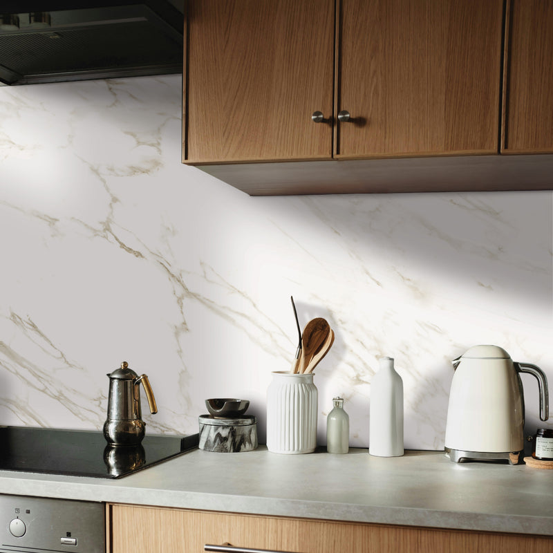 smart tiles wall panel Off White marble texture with beige gray veins waterproof