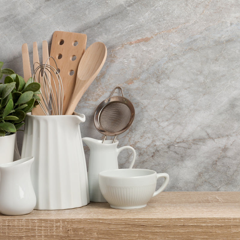 smart tiles wall panel Grey marble texture with beige veins waterproof