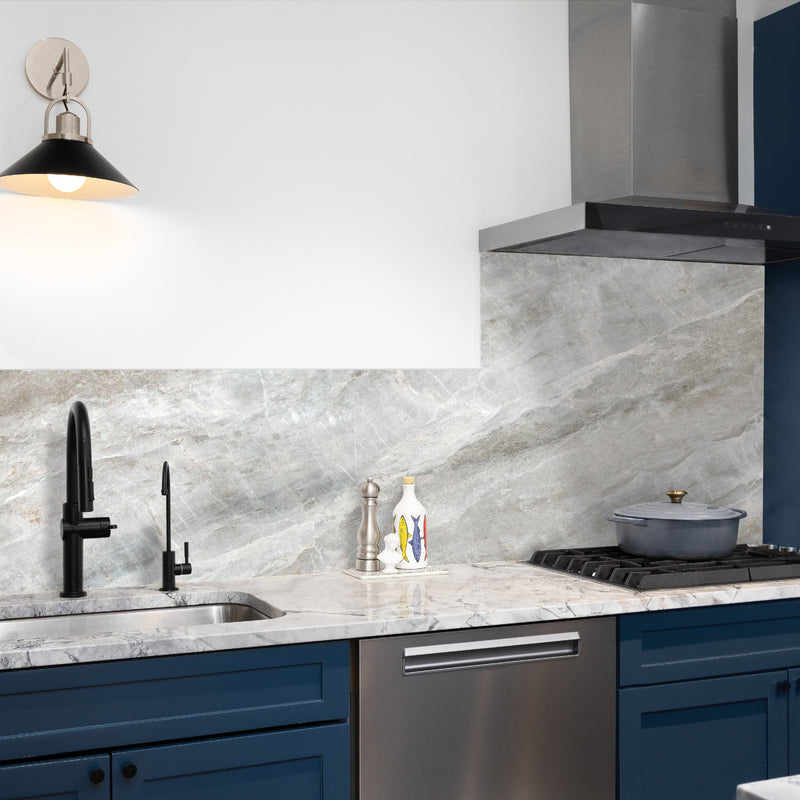 smart tiles wall panel Grey marble texture with beige veins waterproof