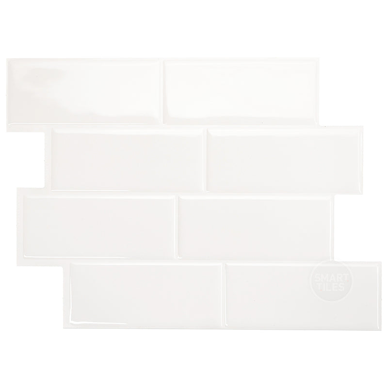 METRO White peel and stick backsplash tile smart tiles for kitchen, bathroom, vr and fireplace