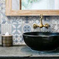 Bathroom peel and stick backsplash tile Vintage beige, blue and grey Smart Tiles