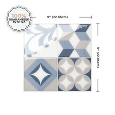 Dimensions peel and stick backsplash tile Vintage beige, blue and grey Smart Tiles