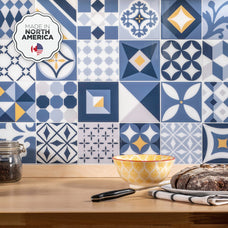 Kitchen peel and stick backsplash tile Vintage blue and yellow Smart Tiles