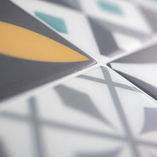 Vintage yellow, turquoise and grey peel and stick backsplash tile smart tiles for kitchen, bathroom, vr and fireplace