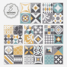 Design peel and stick backsplash tile Vintage yellow, turquoise and grey Smart Tiles