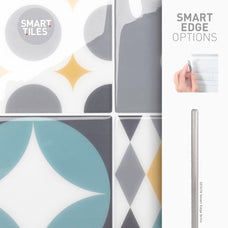Smart Edge peel and stick backsplash tile Vintage yellow, turquoise and grey Smart Tiles