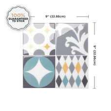 Dimensions peel and stick backsplash tile Vintage yellow, turquoise and grey Smart Tiles