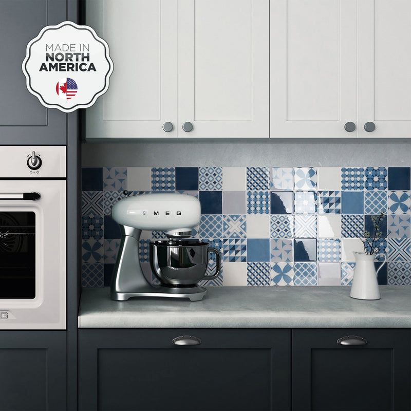 Vintage blue peel and stick backsplash tile smart tiles for kitchen, bathroom, vr and fireplace