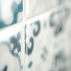 Vintage blue and cream peel and stick backsplash tile smart tiles for kitchen, bathroom, vr and fireplace