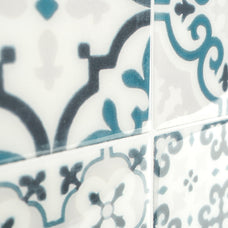 Vintage blue and cream peel and stick backsplash tile smart tiles for kitchen, bathroom, vr and fireplace