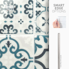 Smart Edge peel and stick backsplash tile Vintage blue and cream Smart Tiles