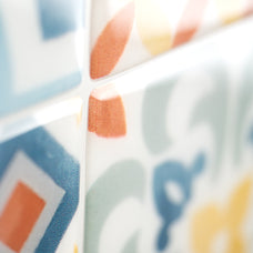 Pattern peel and stick backsplash tile Vintage yellow, blue and orange Smart Tiles