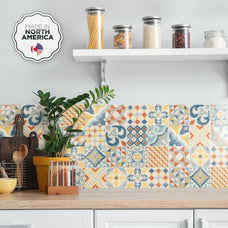 Kitchen peel and stick backsplash tile Vintage yellow, blue and orange Smart Tiles