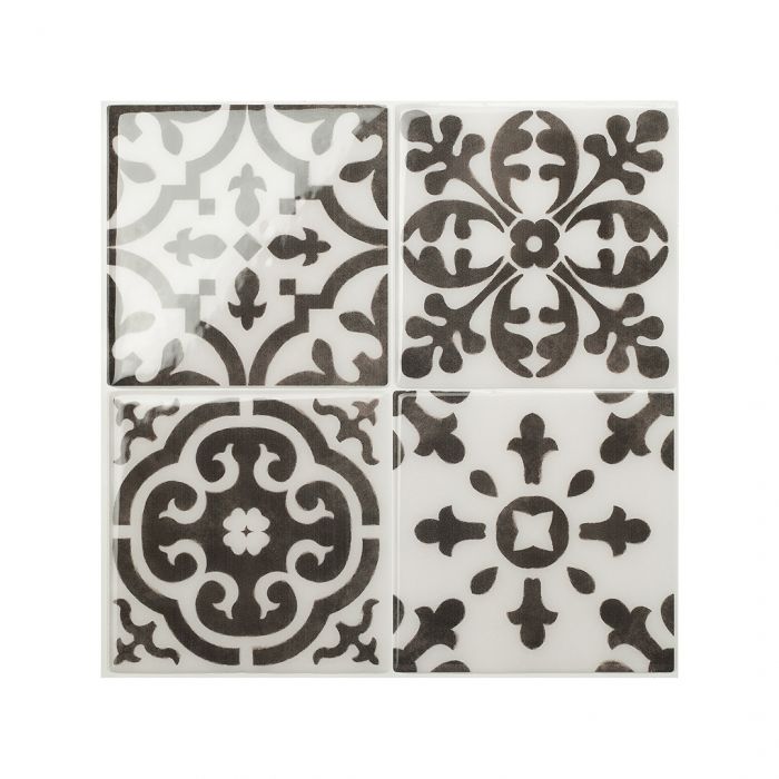 Vintage black and white peel and stick backsplash tile smart tiles for kitchen, bathroom, vr and fireplace