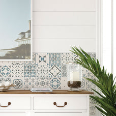 Decor peel and stick backsplash tile Vintage blue and cream Smart Tiles