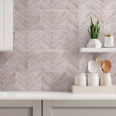 Kitchen peel and stick backsplash tile Chevron herringbone pink Smart Tiles