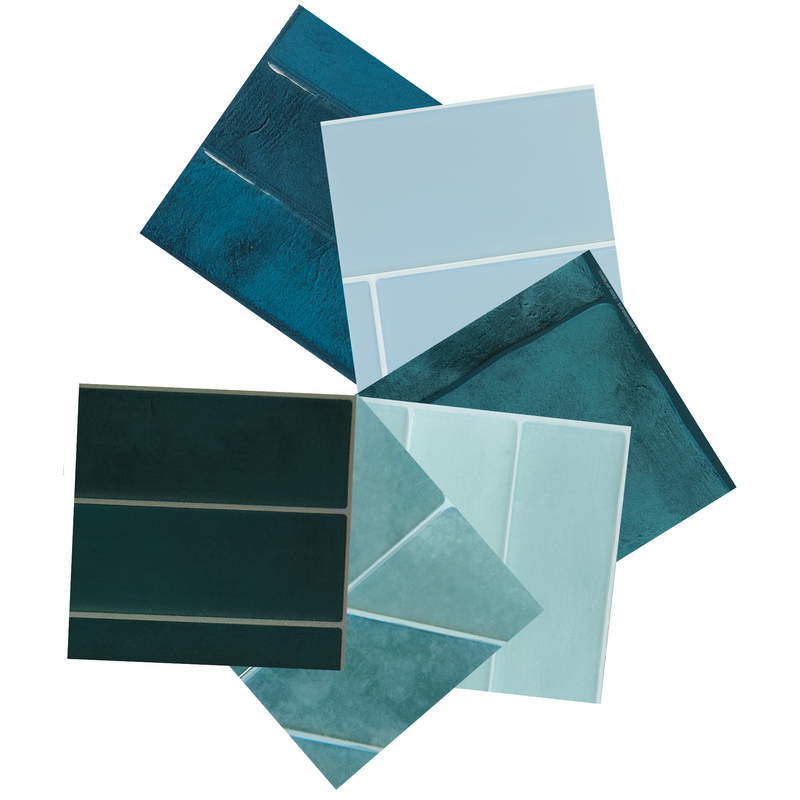 peel and stick backsplash tile sample kit blue smart tiles for kitchen, bathroom, vr and fireplace