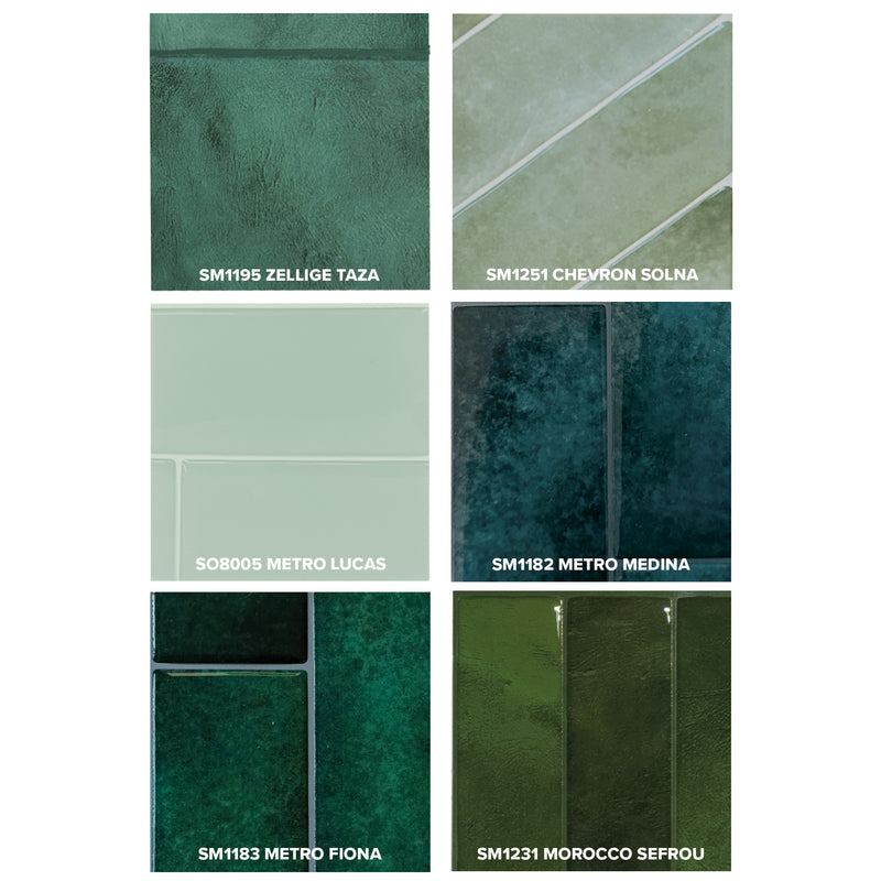 peel and stick backsplash tile sample kit green smart tiles for kitchen, bathroom, vr and fireplace