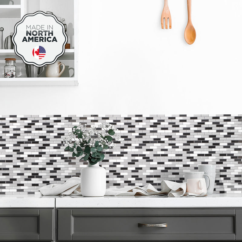 MURANO Black, Grey, White peel and stick backsplash tile smart tiles for kitchen, bathroom, vr and fireplace