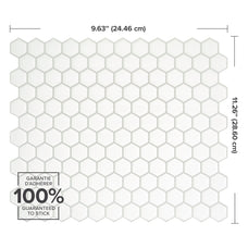Dimensions peel and stick backsplash tiles HEXA white Smart Tiles