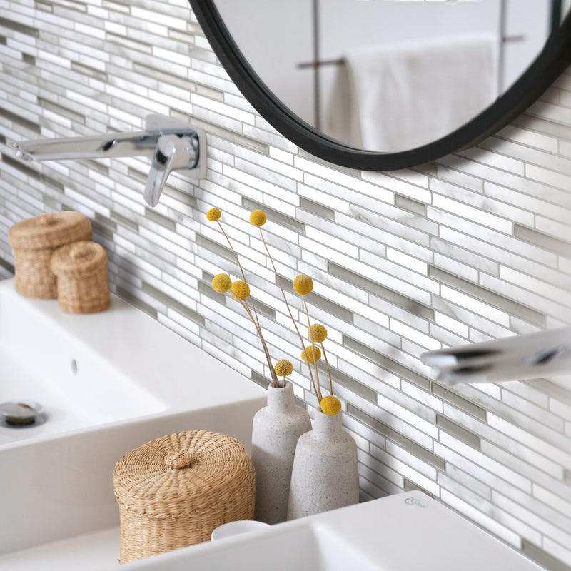 CAPRI Grey, White peel and stick backsplash tile smart tiles for kitchen, bathroom, vr and fireplace